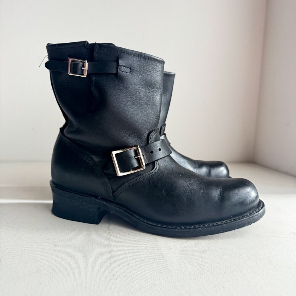 Frye Engineer Boots Black Leather Short 2 Buckle 9m